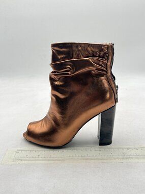 Brown Stylish Peep Toe Slouch Ankle Boots Chunky Stacked Heels Party Prom Shoes